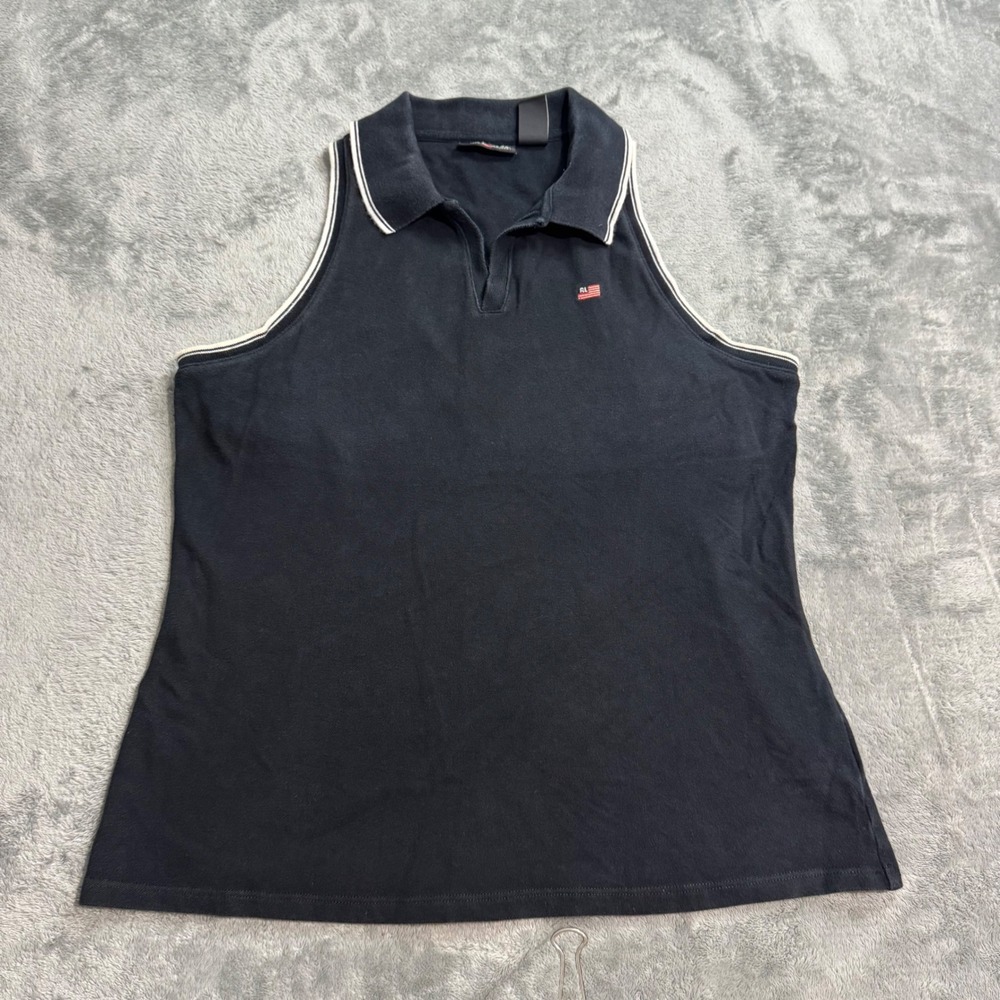 VTG Y2K Polo Jeans Co Ralph Lauren Sleeveless Polo Shirt Black Flag Logo L